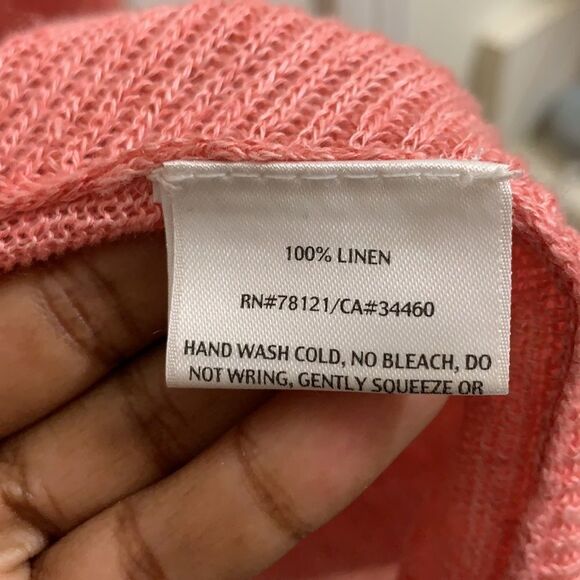 Eileen Fisher Open Front Drape Linen Cardigan Coral Small - Picture 4 of 4